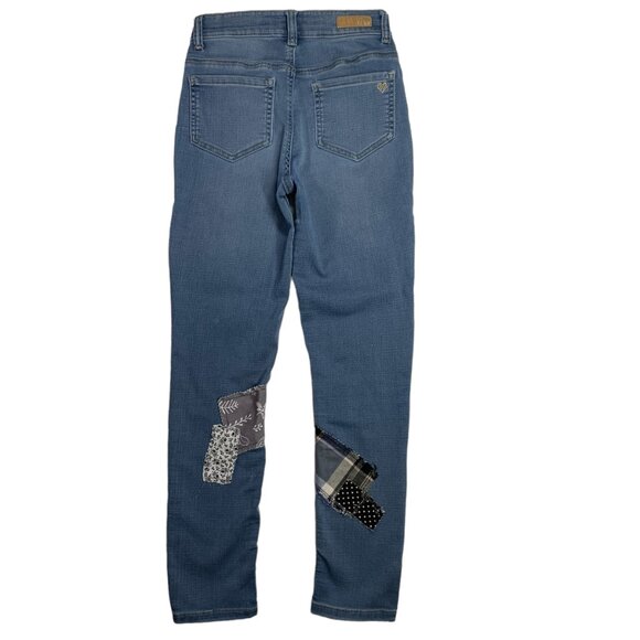 Justice Skinny Jeans Leggings Boho Patched Blue Black Plaid Girls Size 14 - Picture 7 of 11
